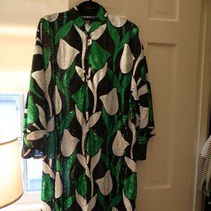 La Vie Green, Black, and White Sequin Tulip Dress - One Size